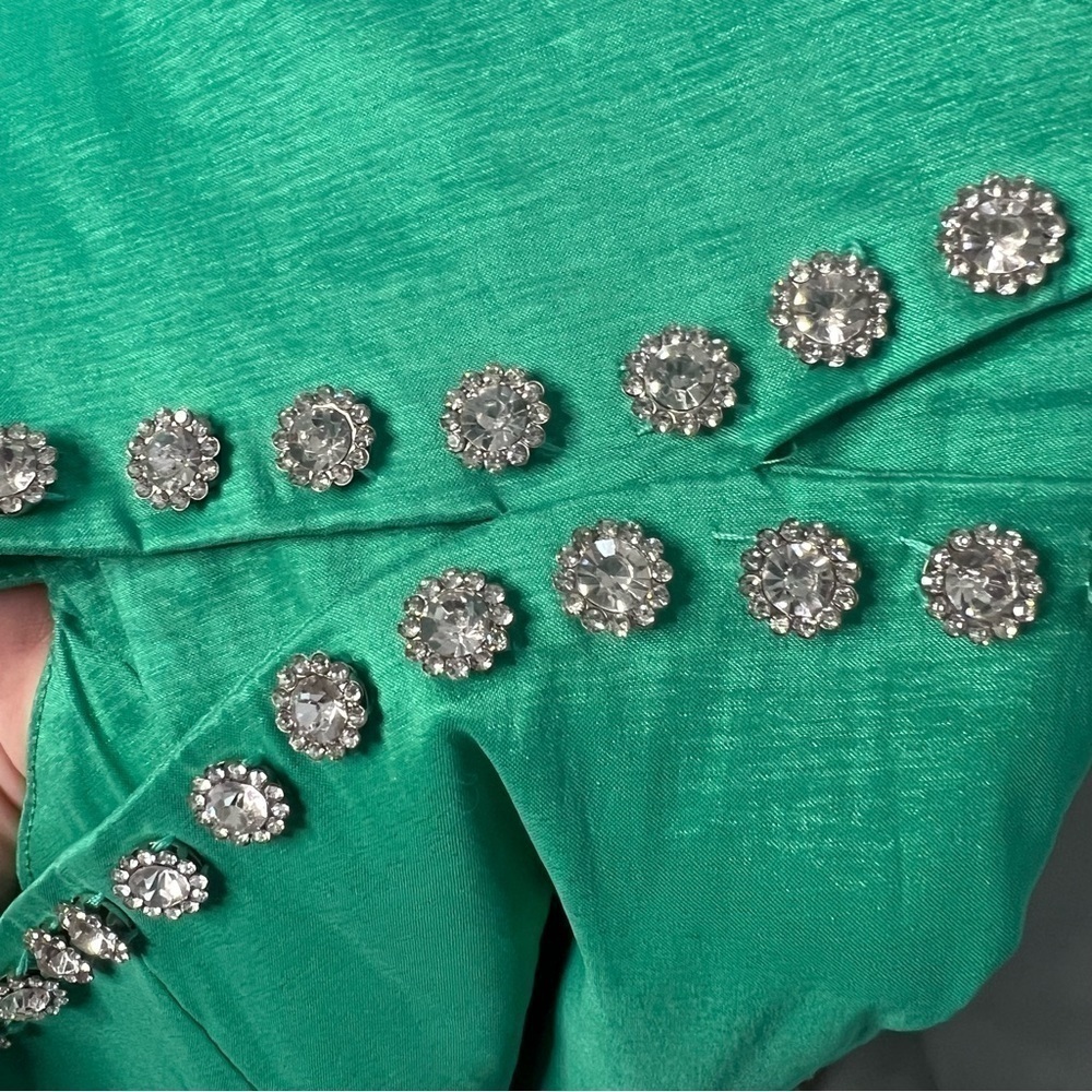 Band of Stars Green Puff Sleeve Rhinestone Cutout Dress Size 8 - Picture 13 of 13